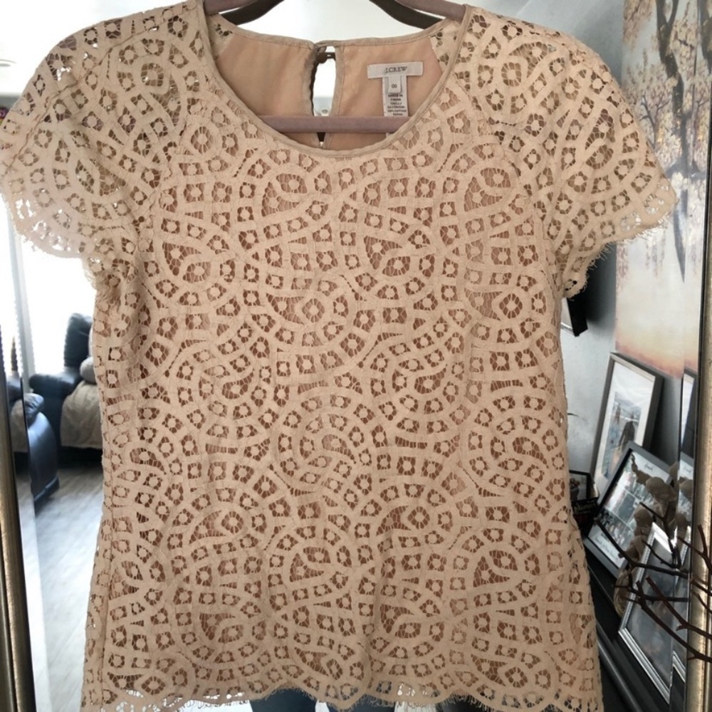 J. Crew Scalloped Lace Tee